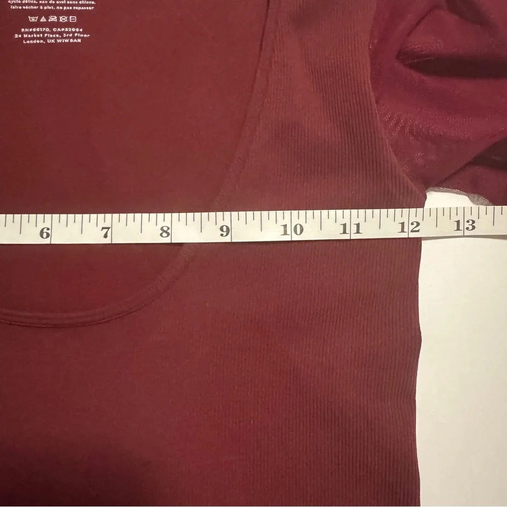 Free People Intimately Burgundy Mesh Sleeve Crop Top M/L - Picture 5 of 6
